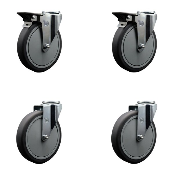 6'' Thermo Rubber Wheel Swivel Bolt Hole Caster Set with 2 Posi Lock Brakes, 4PK